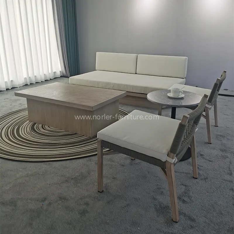 Aluminium legering houtkorrel geweven riem buitenstoel