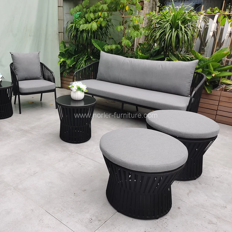 Duurzaam modern touw weven buitenbank