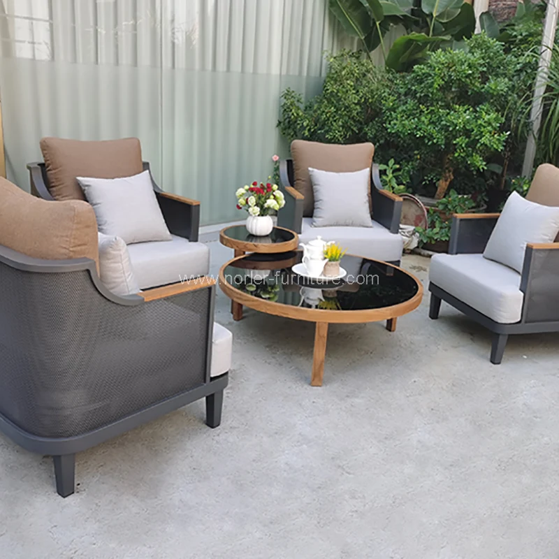 Mode buitenbank aluminium frame gestoffeerde fauteuil