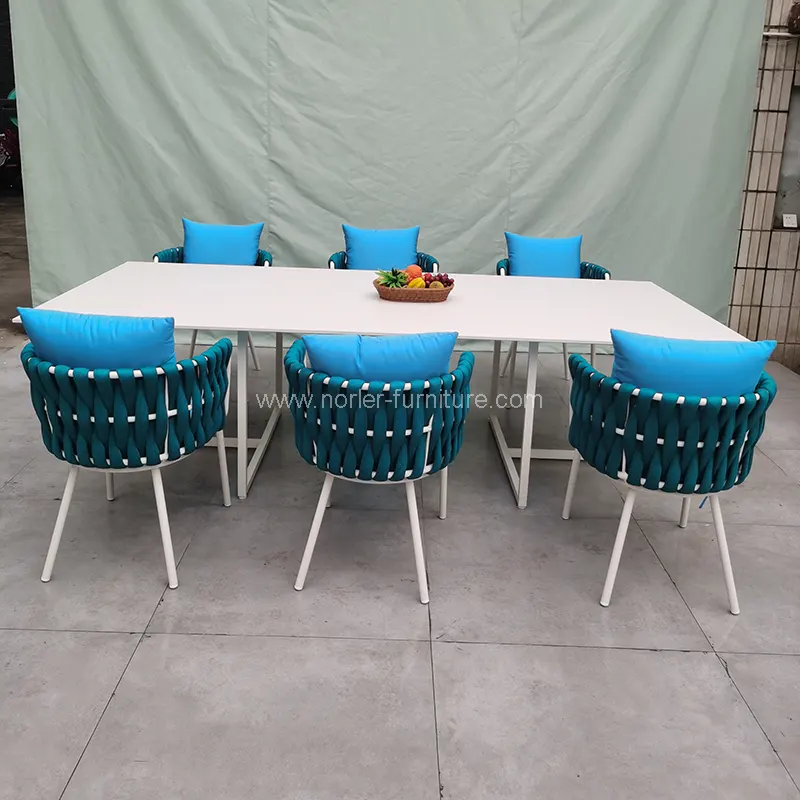 High-end buitentouw weven aluminium dinerset