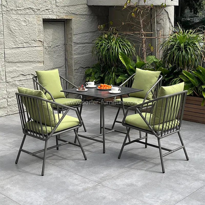 Hoogwaardige buitenaluminium frame groene stoffen eetgelegenheid set