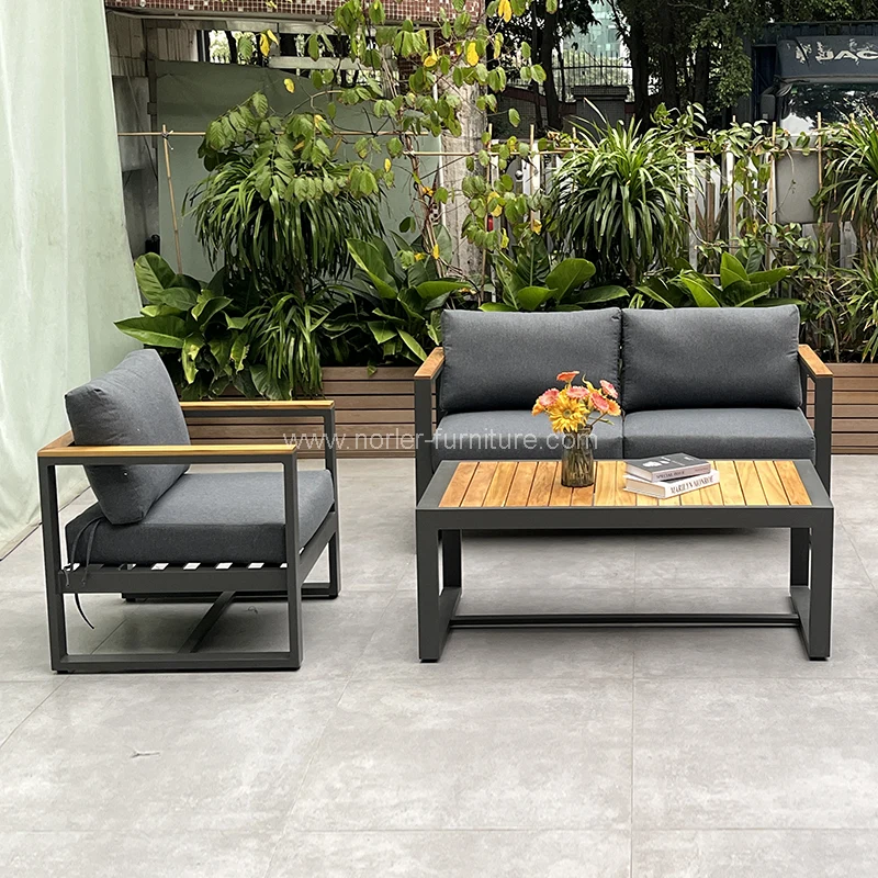 Outdoor aluminium frame van hoge kwaliteit teak houten armleuning bank