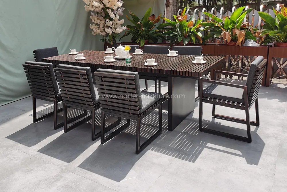 Outdoor Patio Wood Grain Aluminum Dining table and chairs