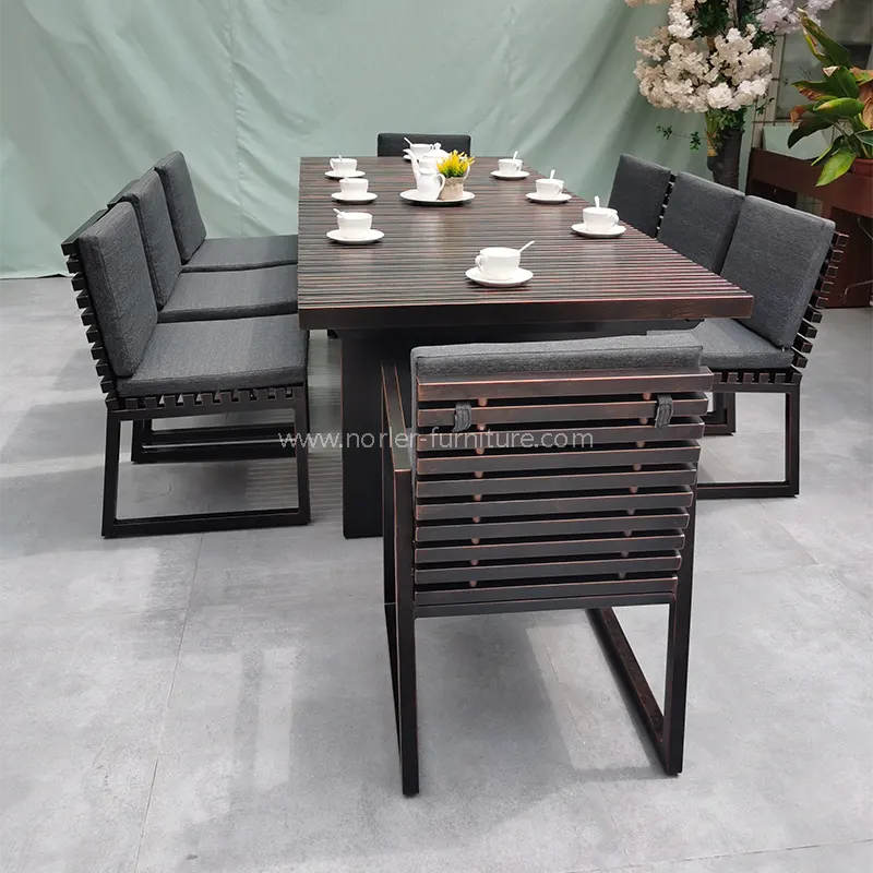 Outdoor Patio Wood Grain Aluminum Dining table and chairs