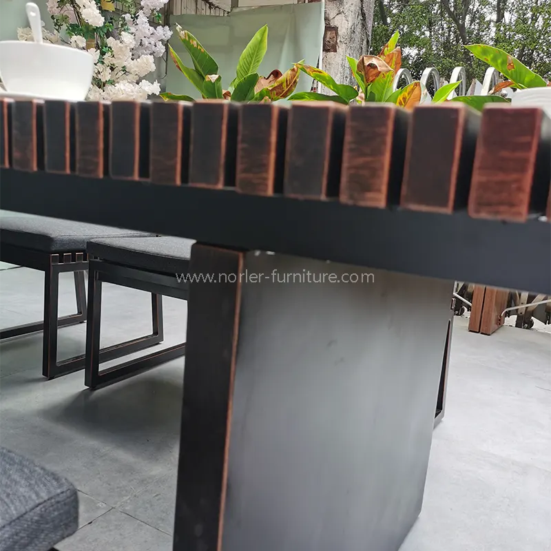 Outdoor Patio Wood Grain Aluminum Dining table and chairs