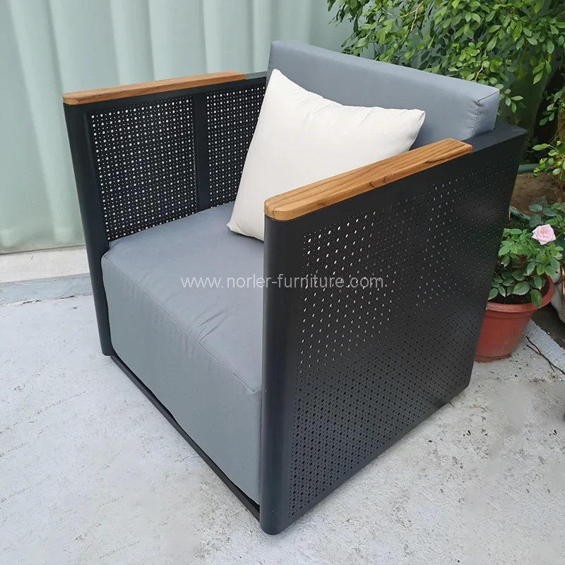 Moderne buitenaluminium frame teak armleuning bank