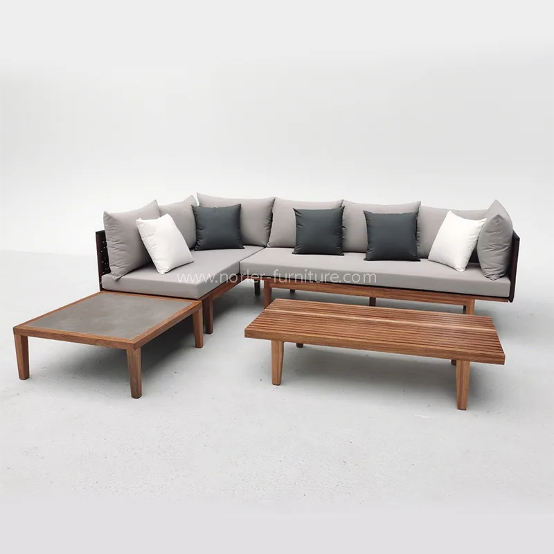 Moderne buitentak houten frame touw geweven bank