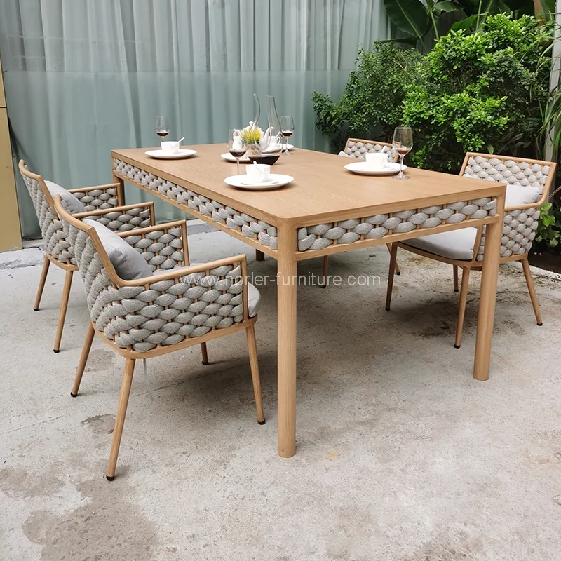 Outdoor aluminium touw weven dinerset