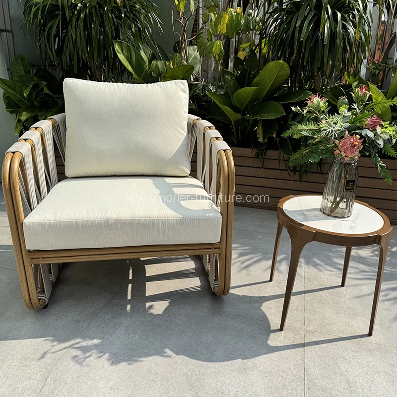 Buitenbalkon rattan touwtuin set