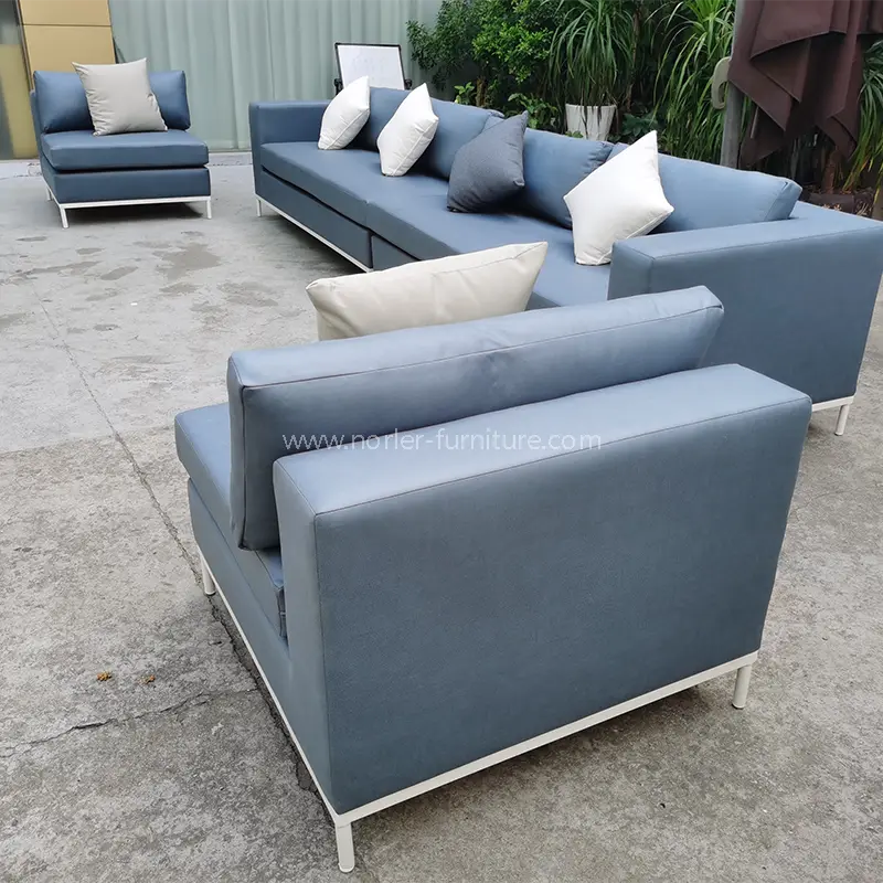Buiten waterdichte blauw lederen aluminium legeringsframe bank